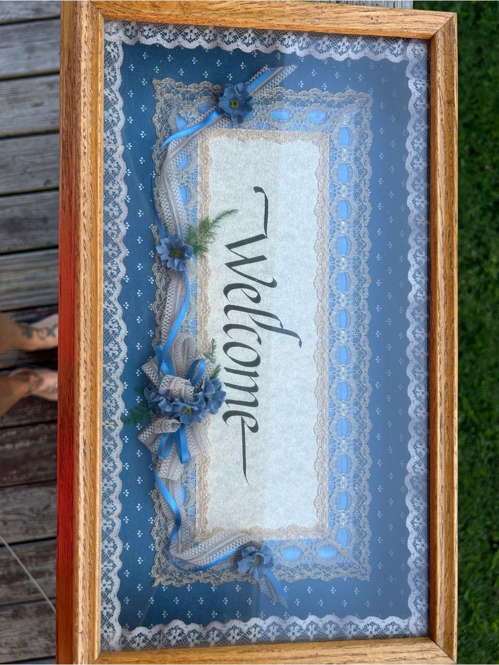 VTG Cottage Core Blue Floral Welcome by Barncraft